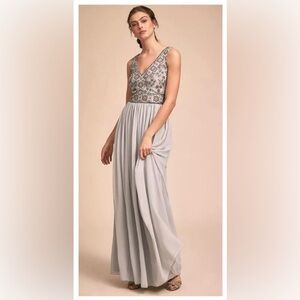 Anthropologie || BHLDN Mischa Dress Beaded Formal Bridesmaid Gray Silver 4 NWT